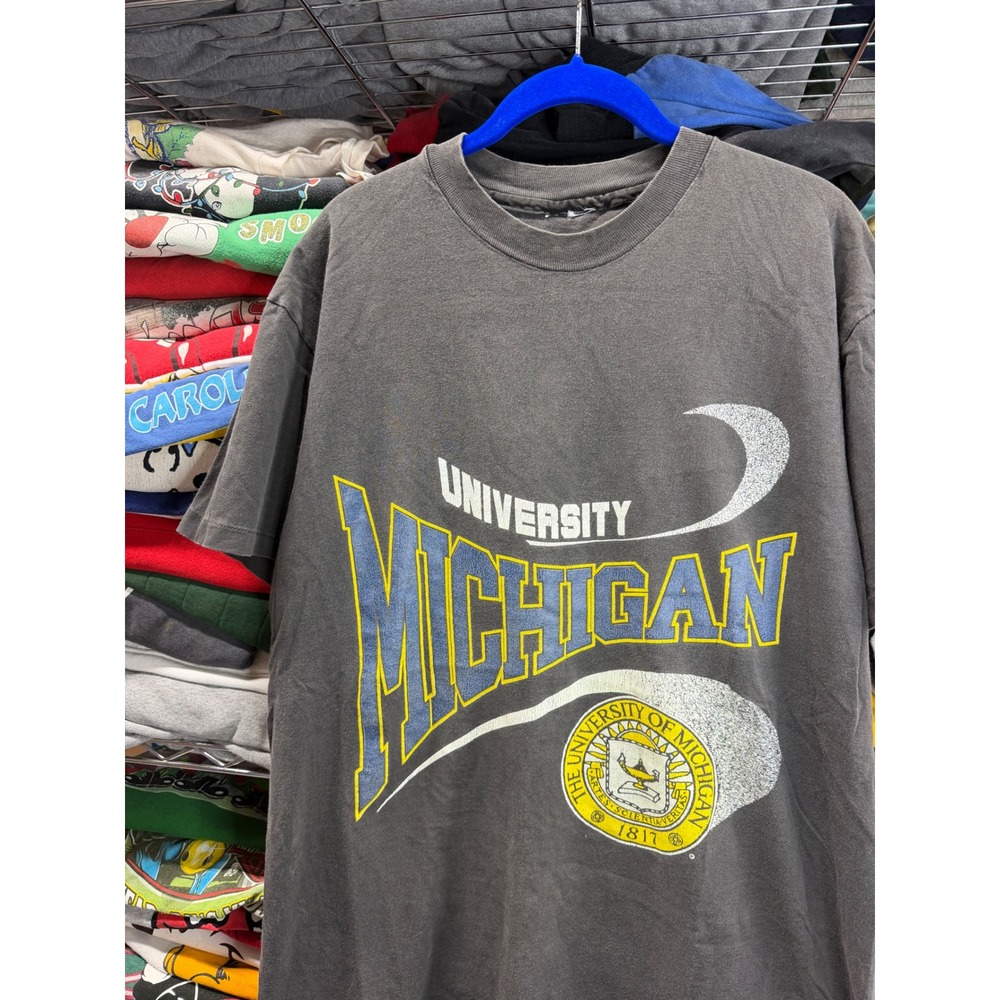 Vintage University of Michigan Wolverines T-Shirt Faded Gray Mens XL 21x28 6968
